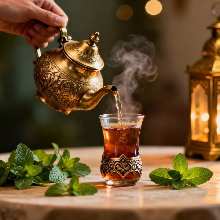 thé à la menthe servie par une théière marocaine 