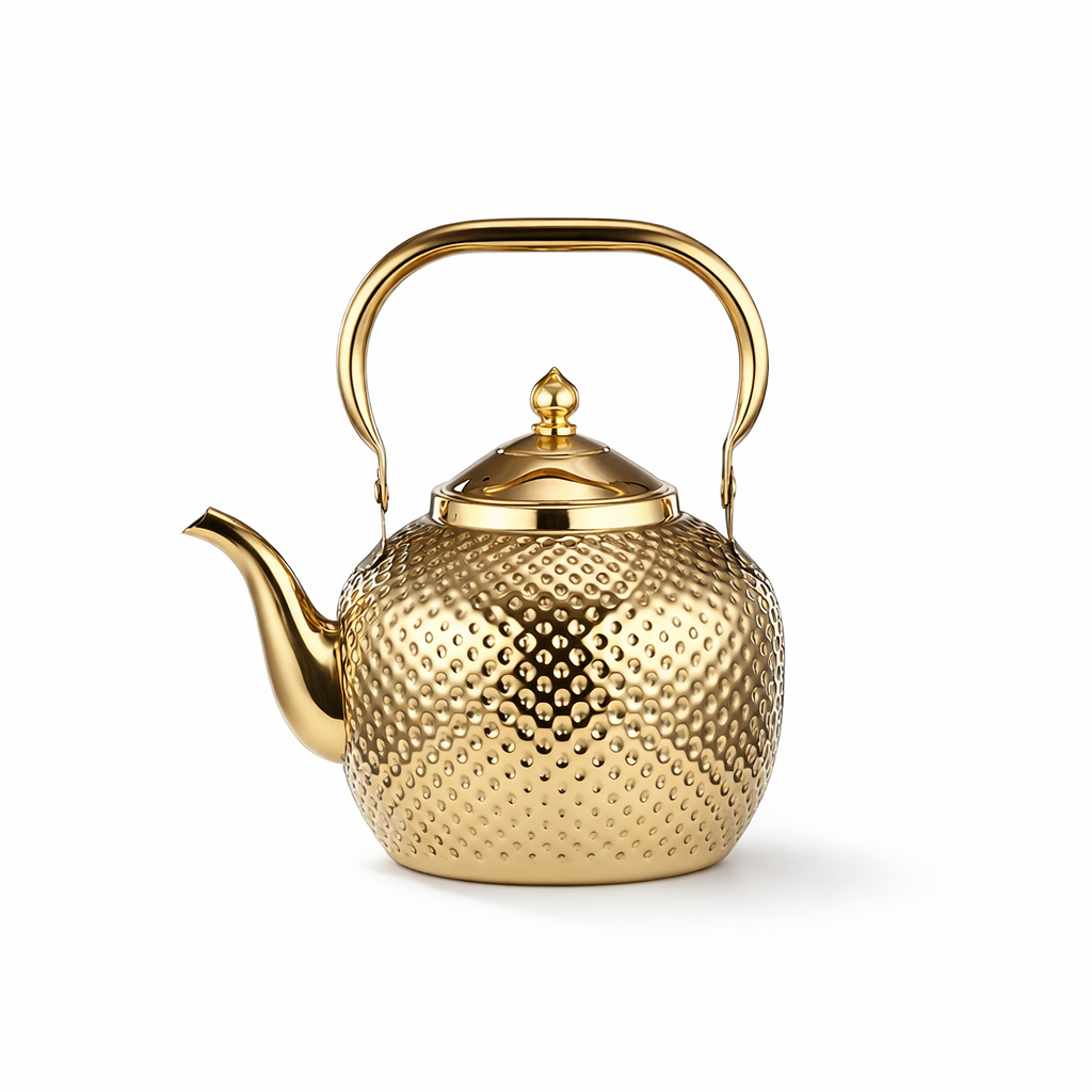 Grande Théière Dorée avec Infuseur 1,2 L — 2 L sur fond blanc 