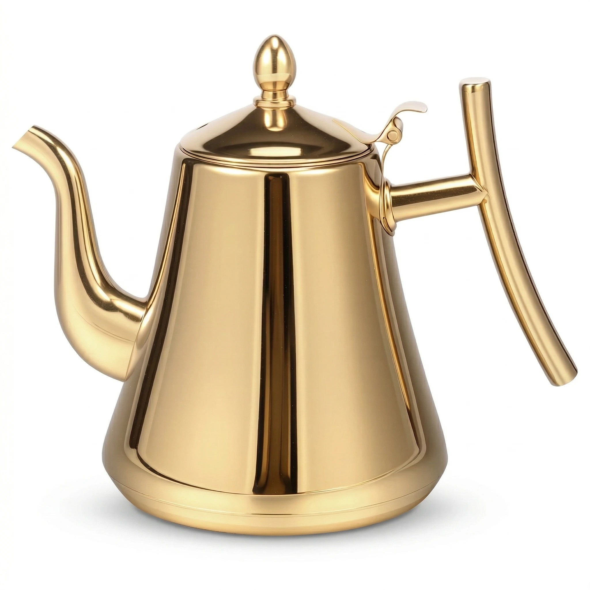 grande théière a induction dorée sur fond blanc 