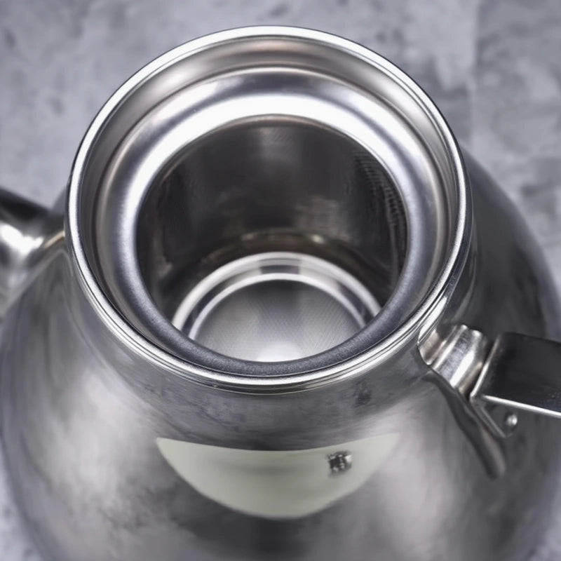 Grande Théière en Inox Argentée vue sur l'intérieur 