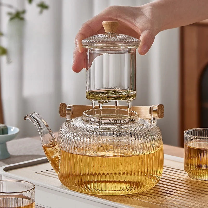 Théière 1L en Verre Borosilicate filtre retiré avec thé 