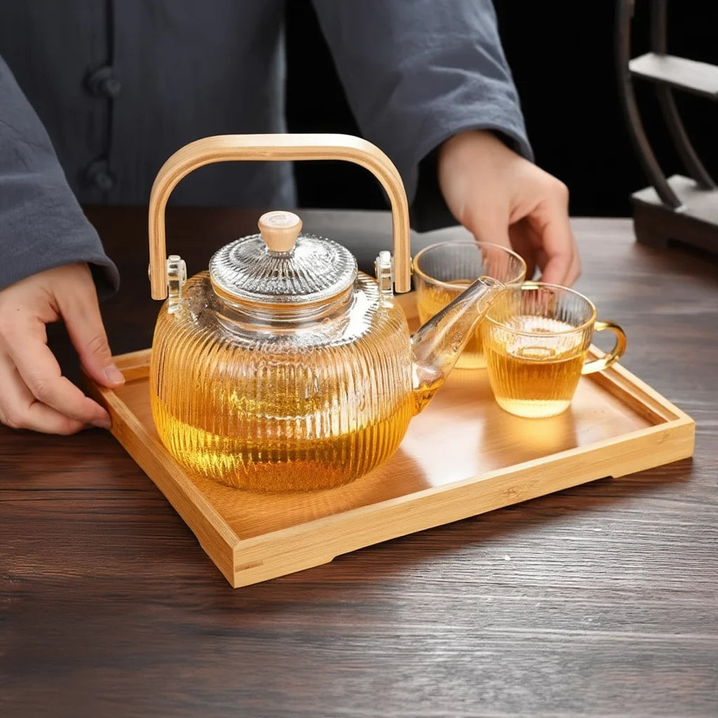 Théière 1L en Verre Borosilicate sur un plateau 