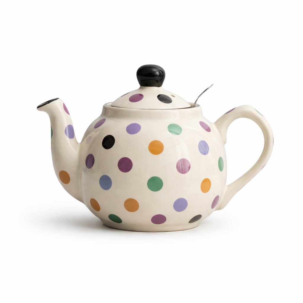 Théière Anglaise Beige à Pois sur fond blanc 