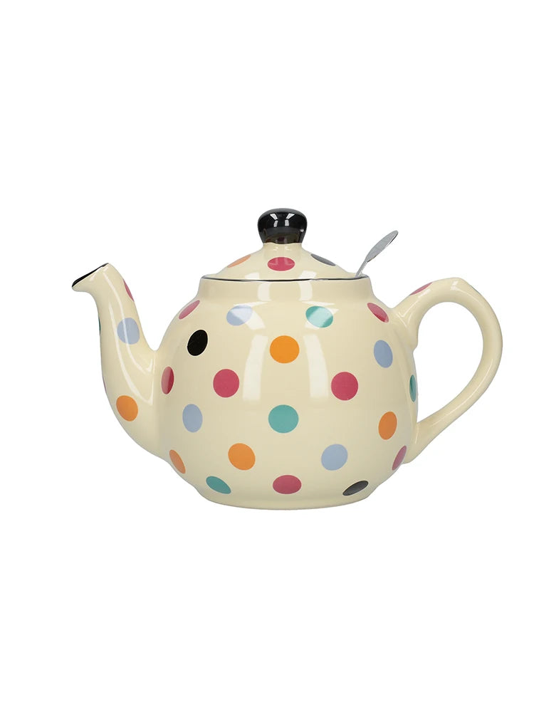 Théière Anglaise Beige à Pois sur fond blanc 