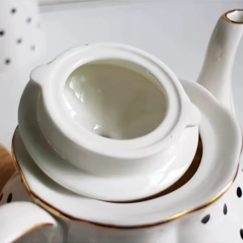 Théière Anglaise Blanche à Pois vue sur le couvercle 