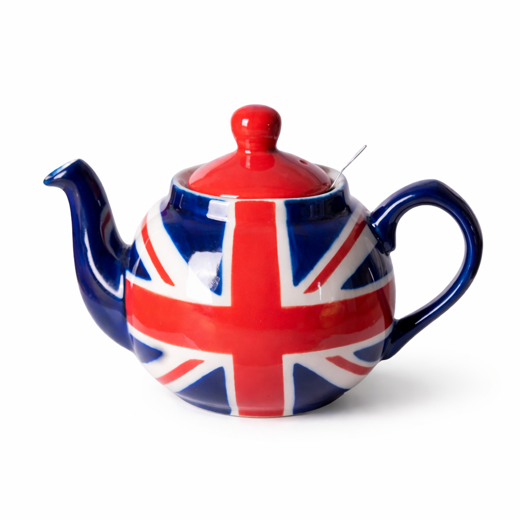 Théière Anglaise Drapeau Britannique sur fond blanc 