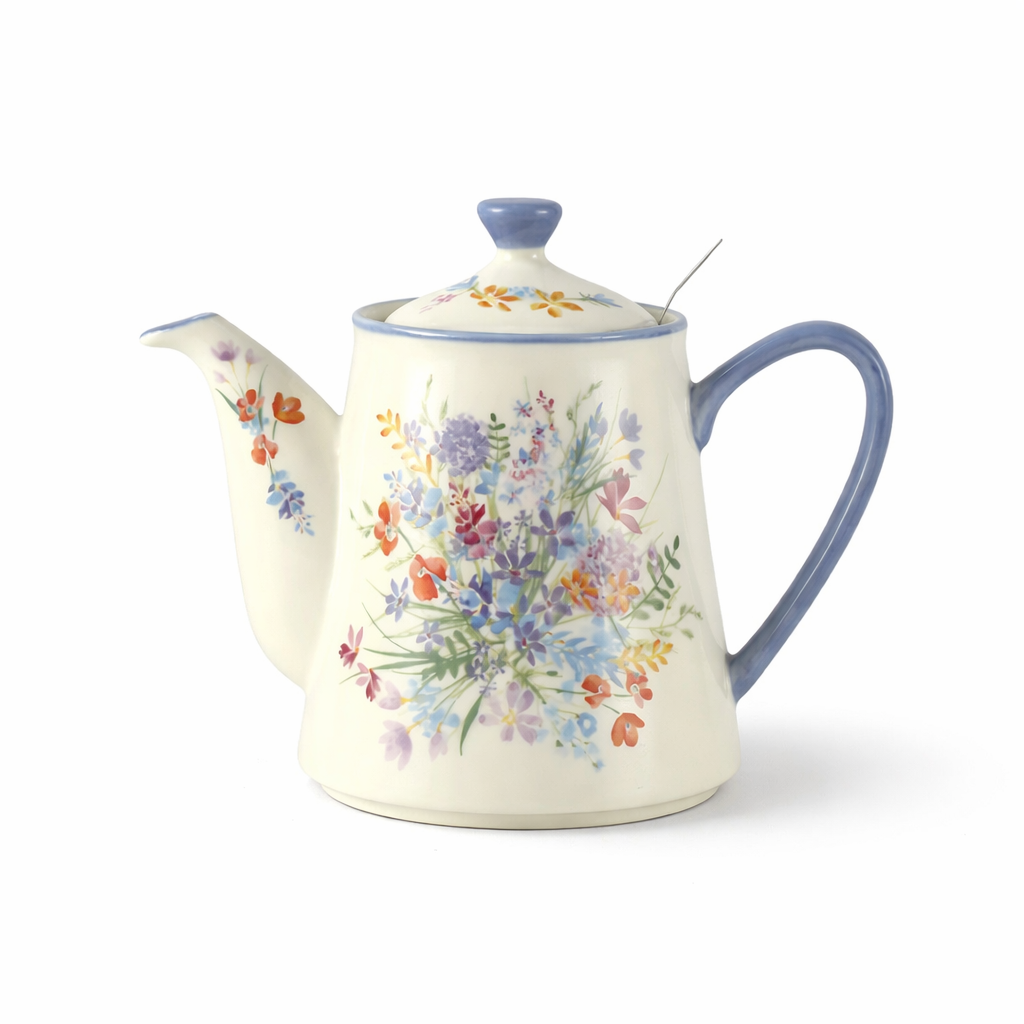 Théière Anglaise Florale sur fond blanc 