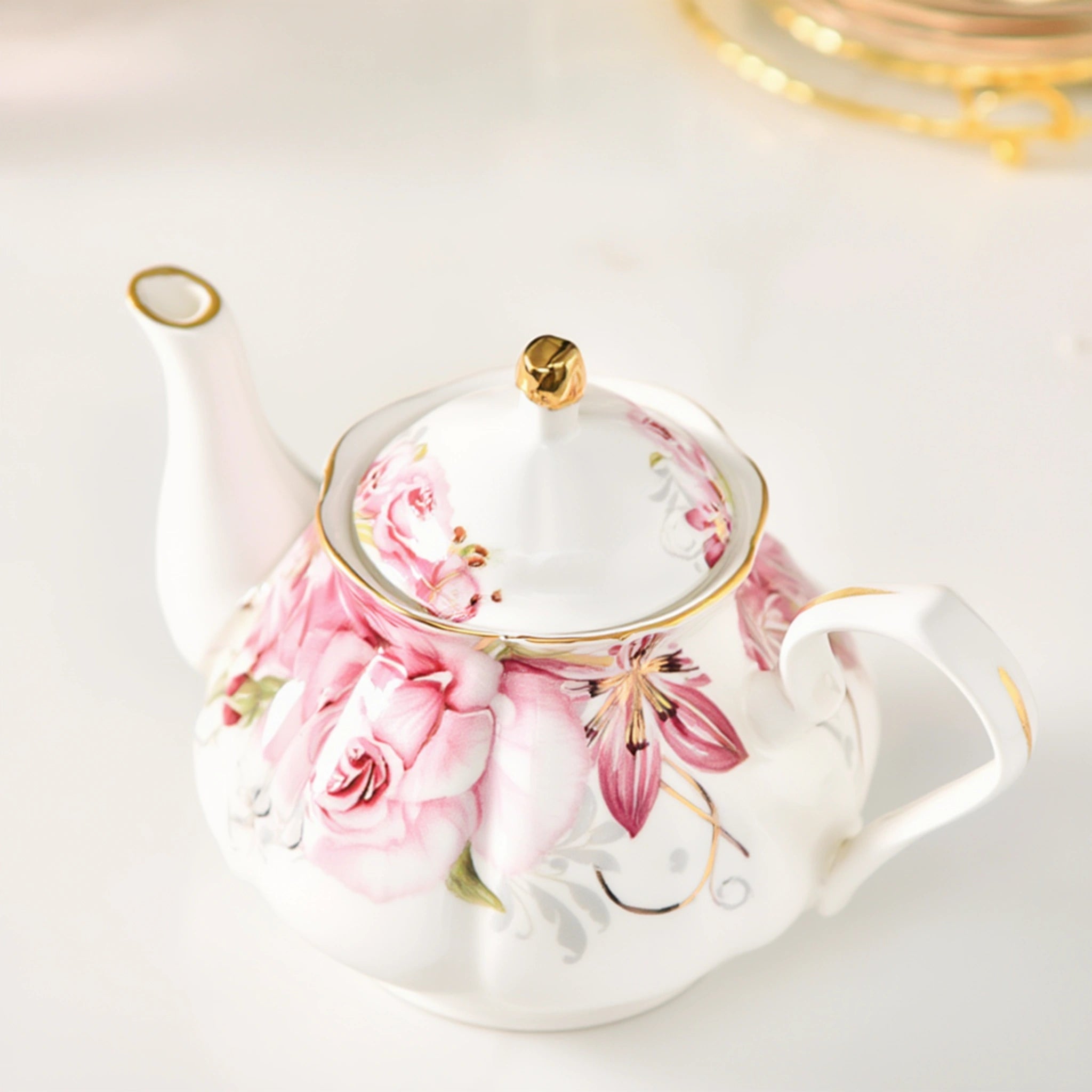 Théière Anglaise Motif Rose vue de haut 