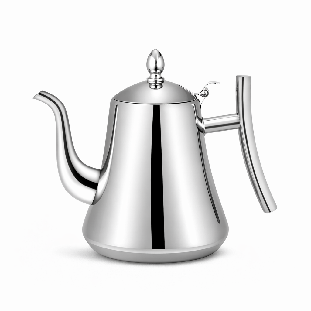 Théière Arabe Argentée en Inox sur fond blanc 