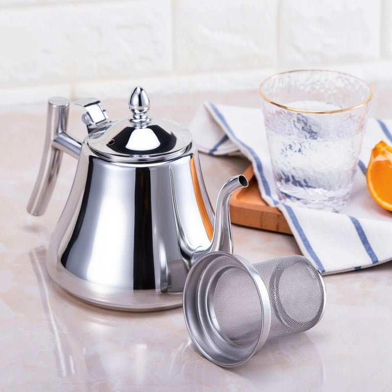 Théière Arabe Argentée en Inox vue sur le filtre 