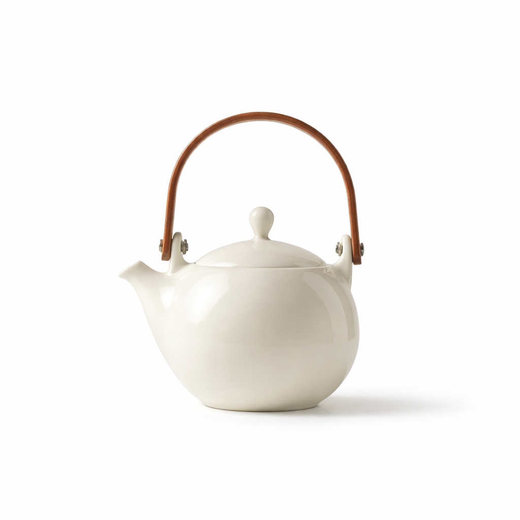 Théière Blanche Japonaise en Porcelaine sur fond blanc 