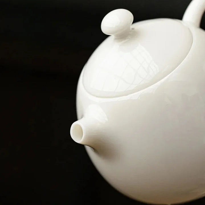 Théière Blanche en Céramique vue sur le bec 