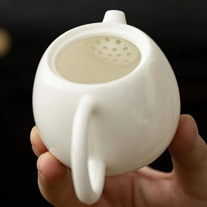 Théière Blanche en Céramique vue sur le filtre 