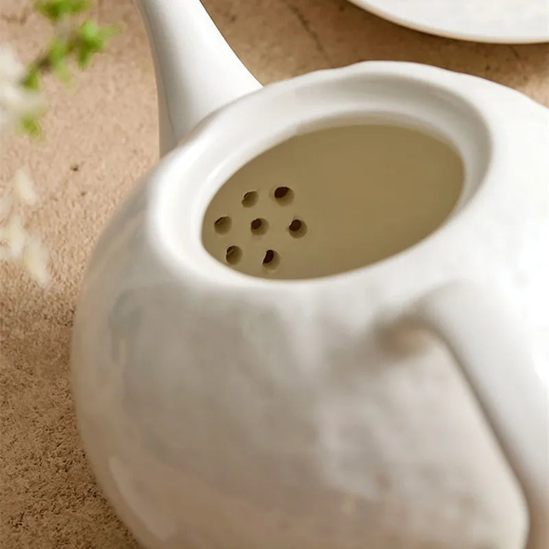 Théière Blanche en Porcelaine Blanche vue sur la filtration 