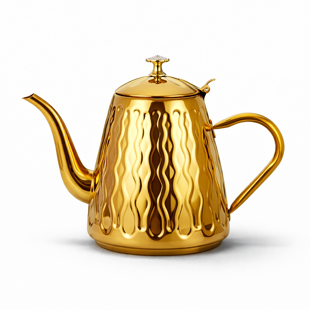 Théière Induction en Inox Dorée sur fond blanc 