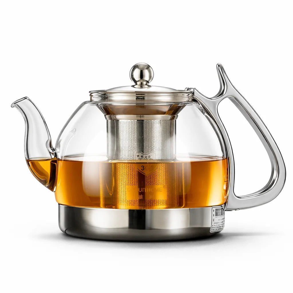 Théière Induction en Verre Transparent  sur fond blanc 2 
