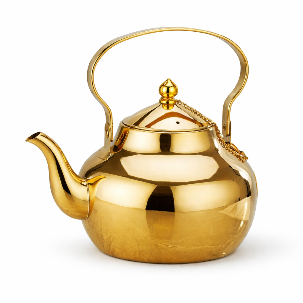 Théière Inox Dorée  sur fond blanc 