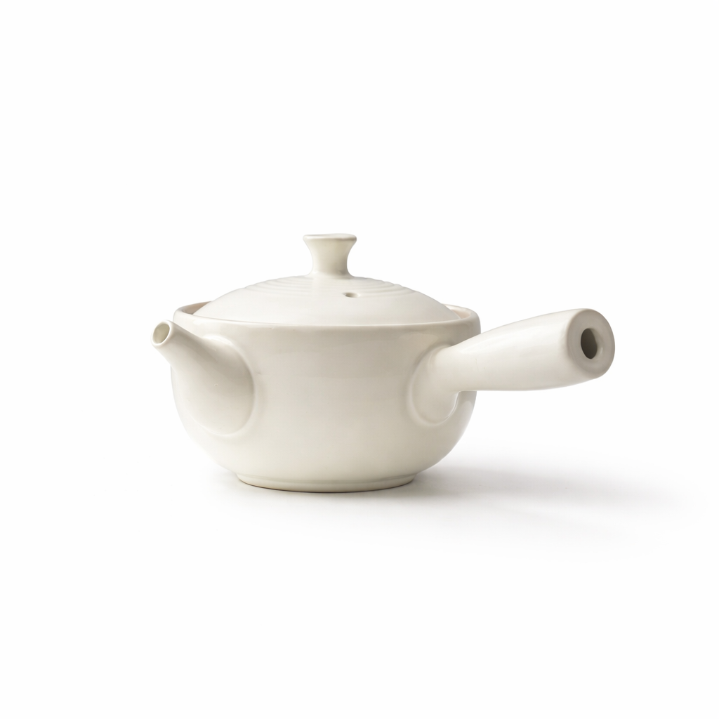 Théière Japonaise Céramique Blanche sur fond blanc 