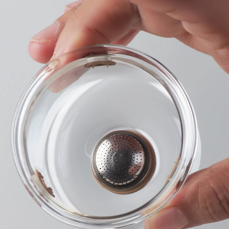 Théière Magnétique en Verre Borosilicate vue sur le filtre inox 