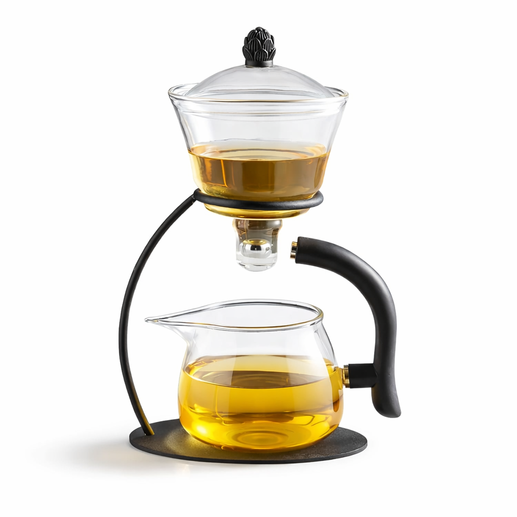 Théière Magnétique en Verre Noir sur fond blanc 