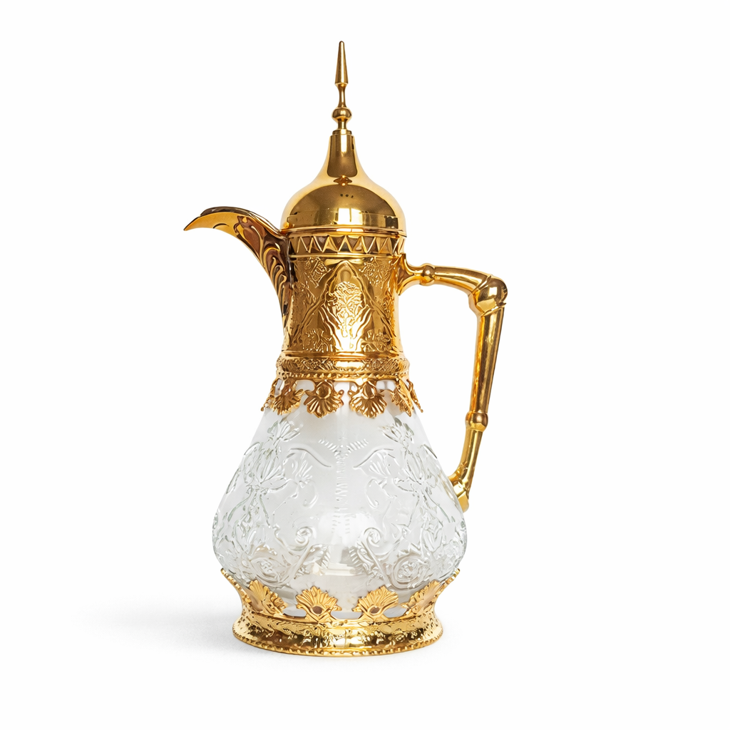 Théière Orientale Isotherme en Verre Dorée sur fond blanc 