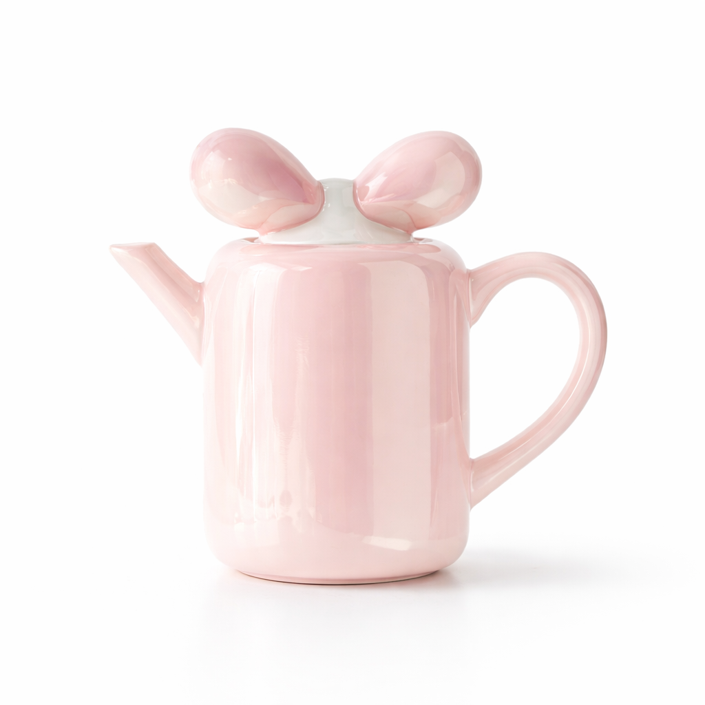 Théière Originale en Porcelaine Rose sur fond blanc 