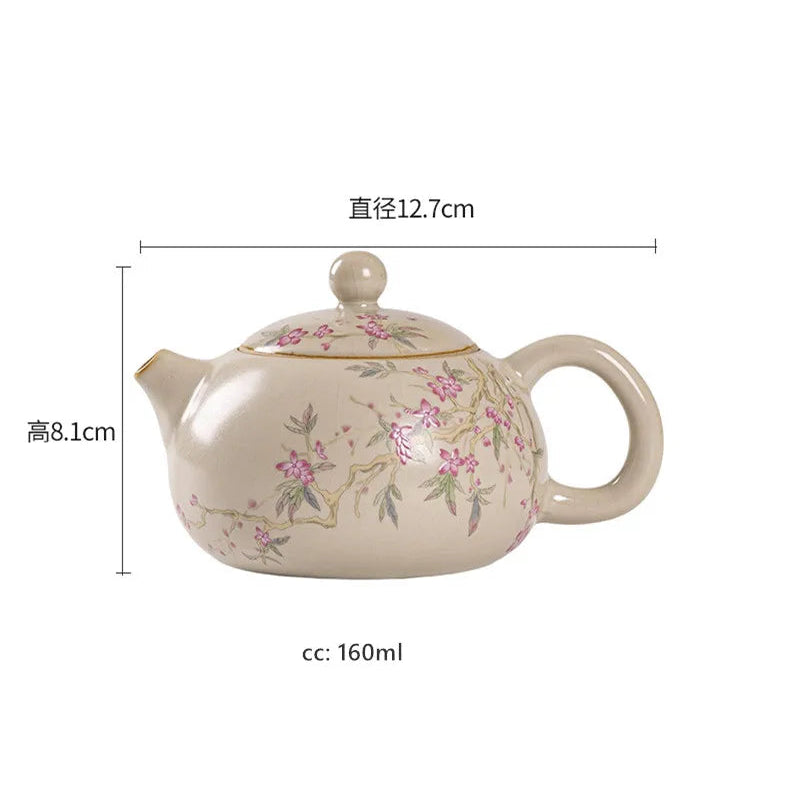 Théière Porcelaine Artisanale Fleurie dimension sur fond blanc 