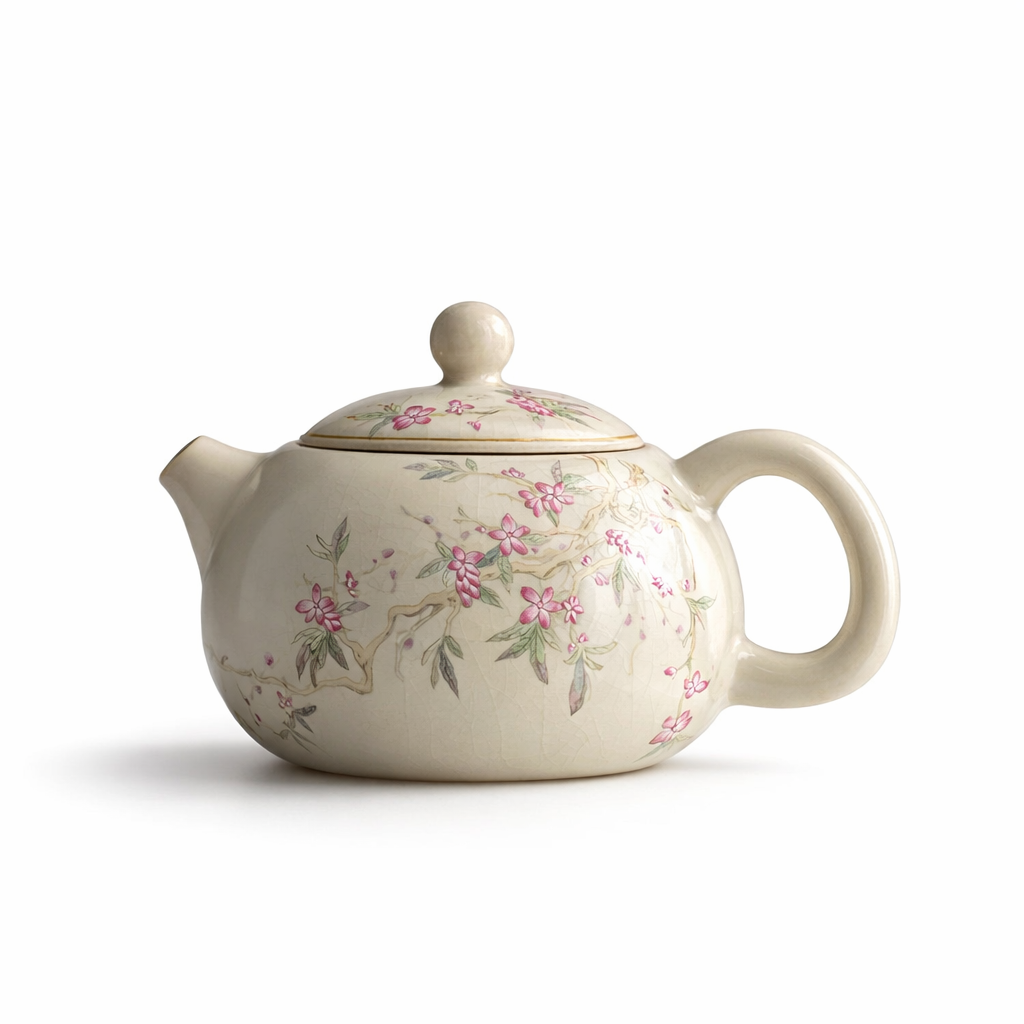 Théière Porcelaine Fleurie sur fond blanc 
