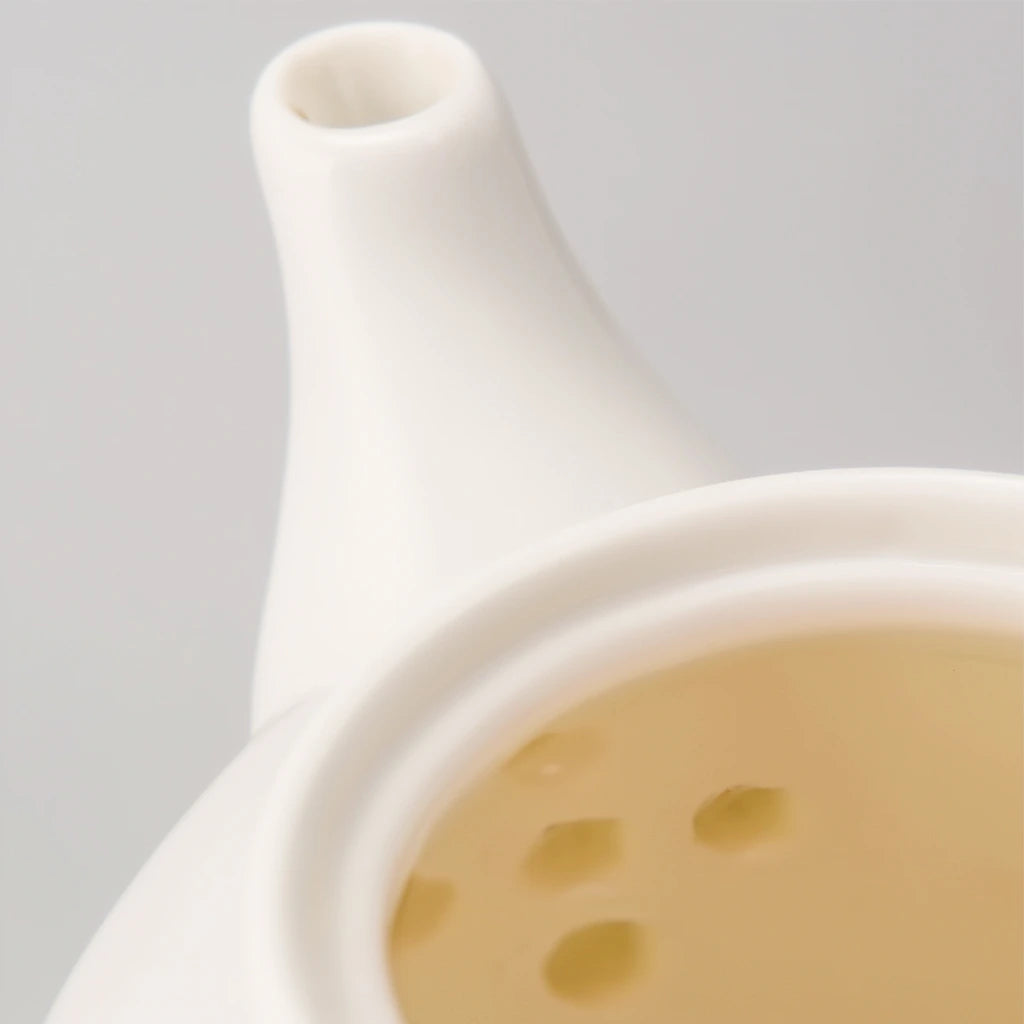 Théière Porcelaine à Motif Bleu vue sur la filtration 