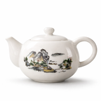 Théière Porcelaine à Motif Paysage sur fond blanc 