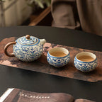 Théière Vintage en Céramique Bleu avec tasses 
