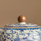 Théière Vintage en Céramique Bleu vue sur le couvercle 