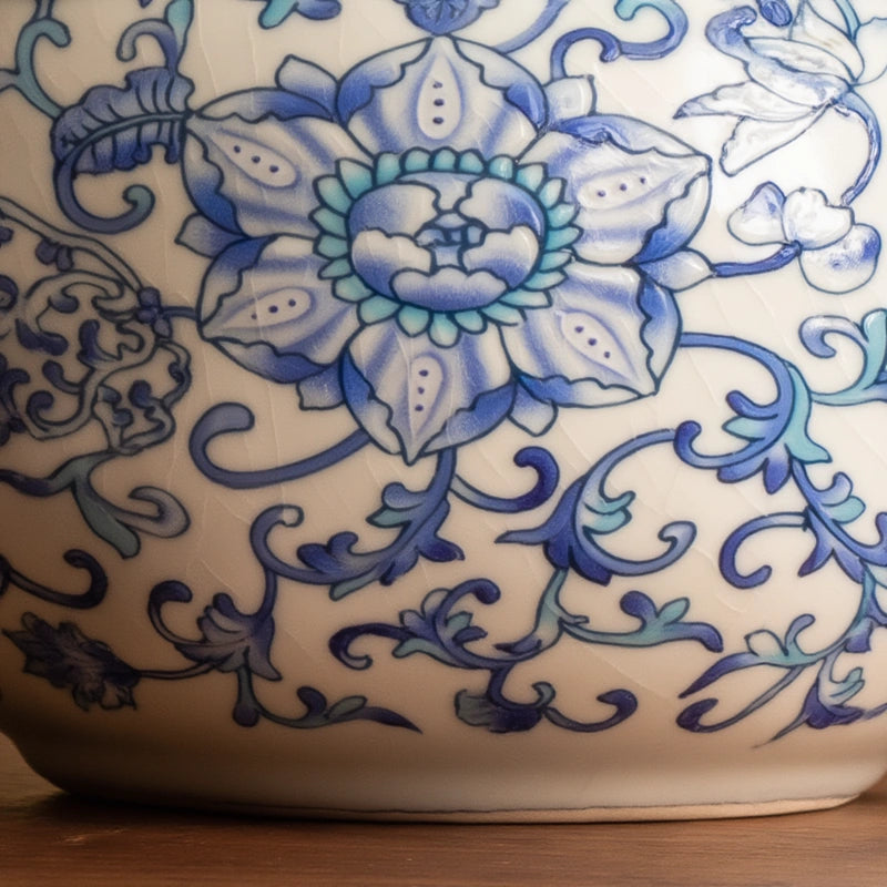 Théière Vintage en Céramique Bleu motif vue de près 