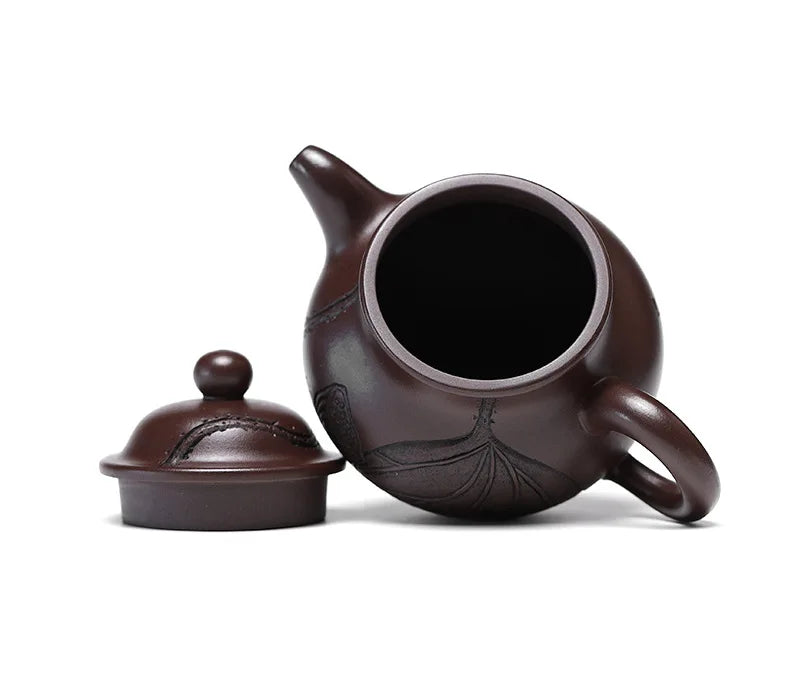 Théière Yixing Marron Artisanal couvercle ouvert 