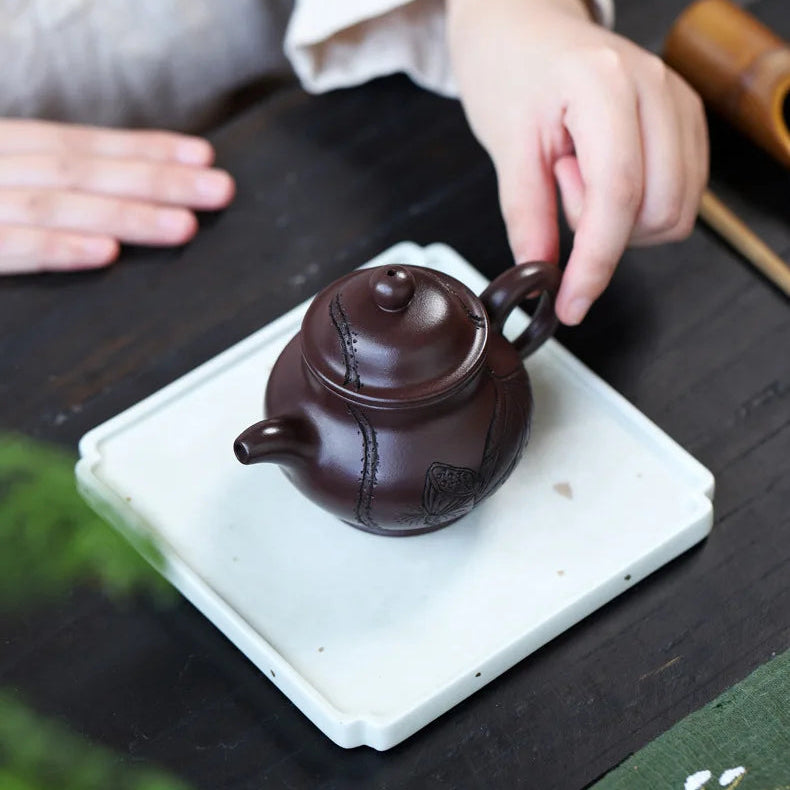 Théière Yixing Marron Artisanal vue de haut 