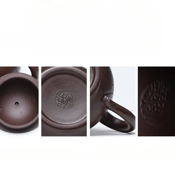 Théière Yixing Marron Artisanal vue sur les sceaux 