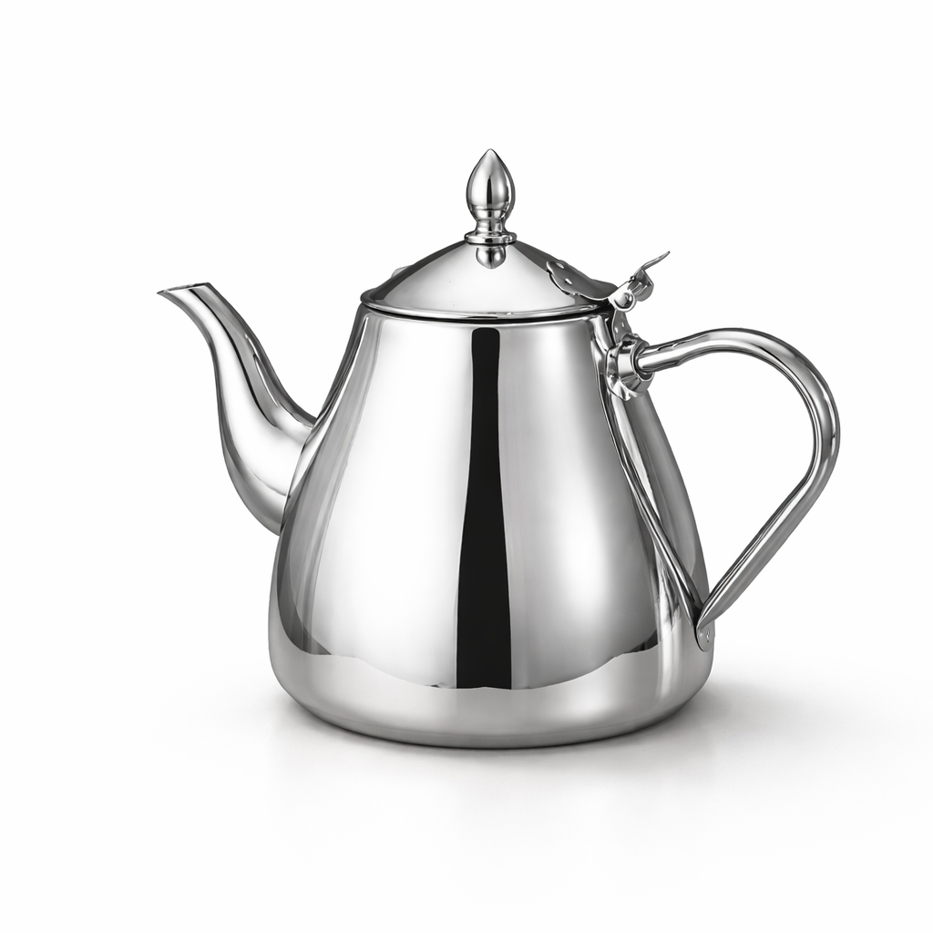 Théière à Induction en Inox Argentée sur fond blanc 
