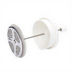 Theiere a Piston en Verre Blanc vue sur le filtre 