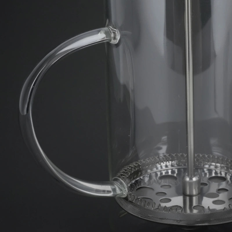 Théière à Piston en verre borosilicate vue sur la poignée en verre