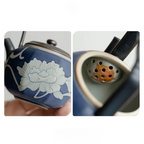 Théière avec Filtre en Porcelaine Florale  vue sur le filtre 