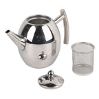 Théière avec Infuseur en Inox Poli Argentée vue sur les 3 éléments de la théière 