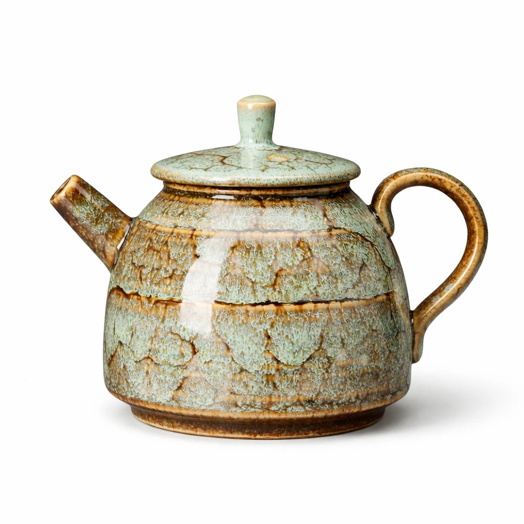 Théière en Céramique Verte sur fond blanc 
