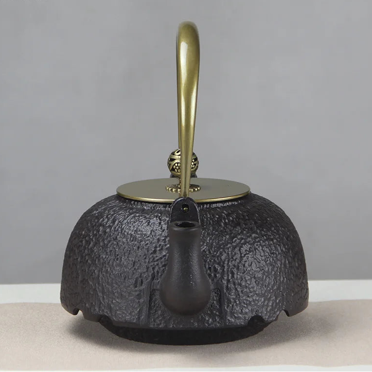 Théière en Fonte Japonaise Noir Texturé vue de face 