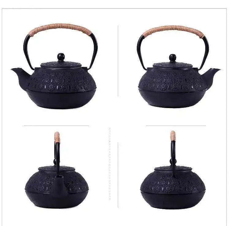 Théière en Fonte Noir Florale différentes vues 