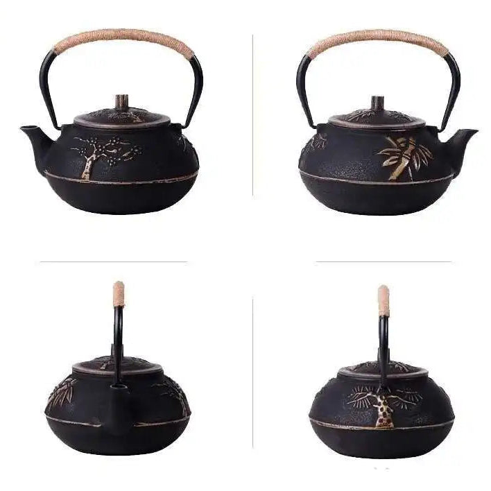 Théière en Fonte Noir à Motif avec différentes vues 