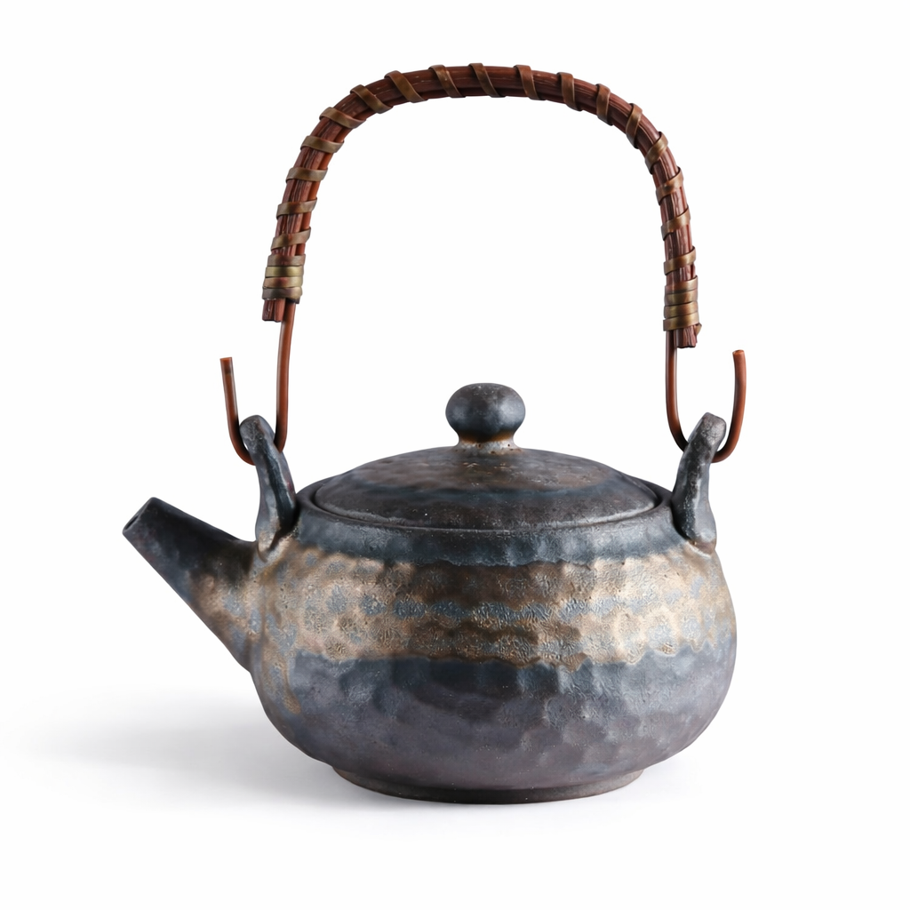 Théière en Grès avec Anse sur fond blanc 