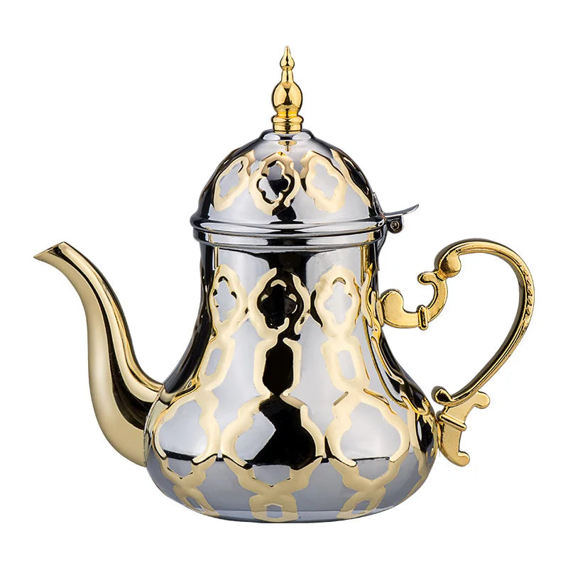 Théière marocaine de couleur or de haute qualité cafetière en acier inoxydable pour un ensemble Théière marocaine de couleur or de haute qualité cafetière en acier inoxydable pour un ensemble