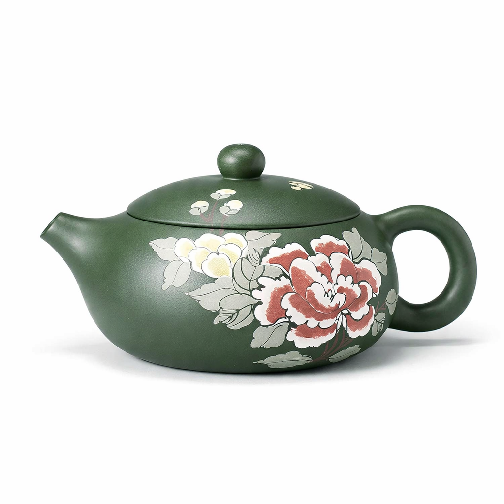 Théières Chinoises Zisha Fleurie sur fond blanc 