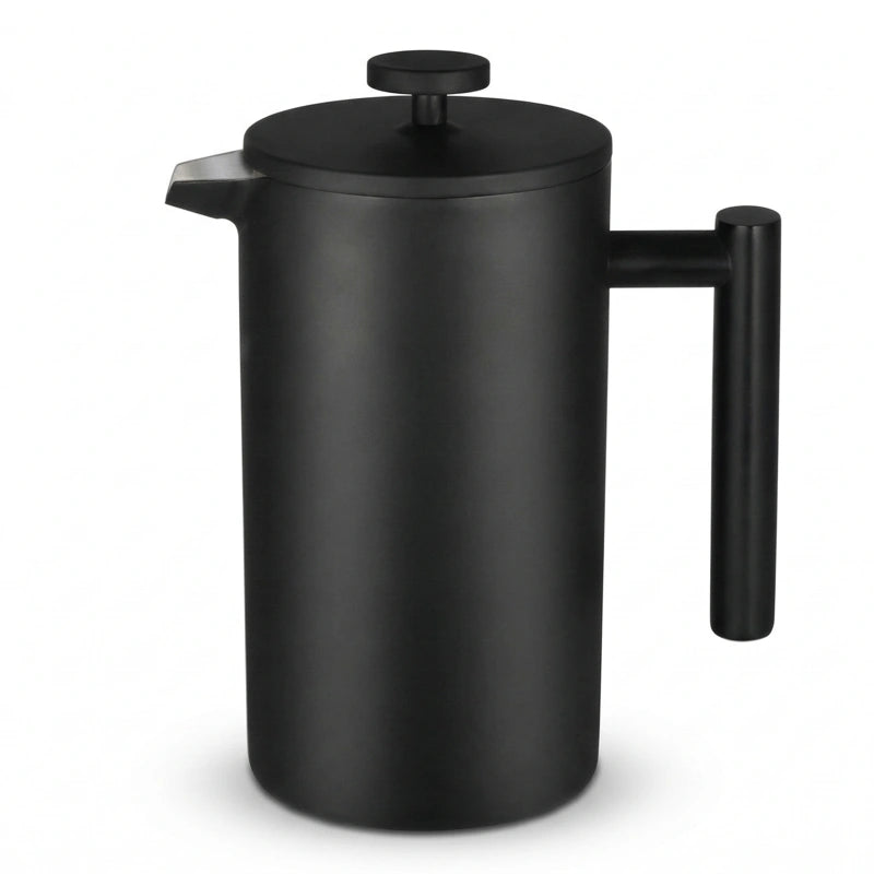 Théière à Piston en Inox à Double Paroi Noir — 1 L