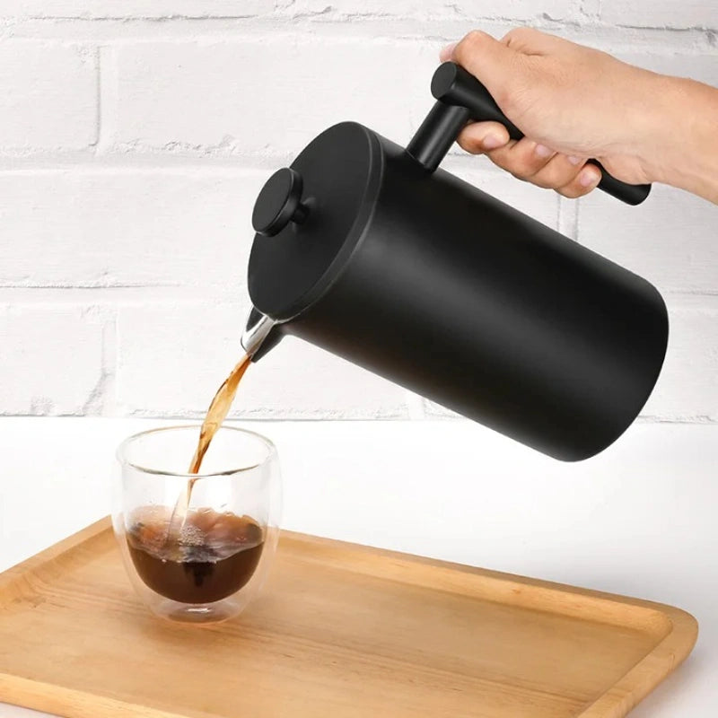 Théière à Piston en Inox à Double Paroi Noir — 1 L